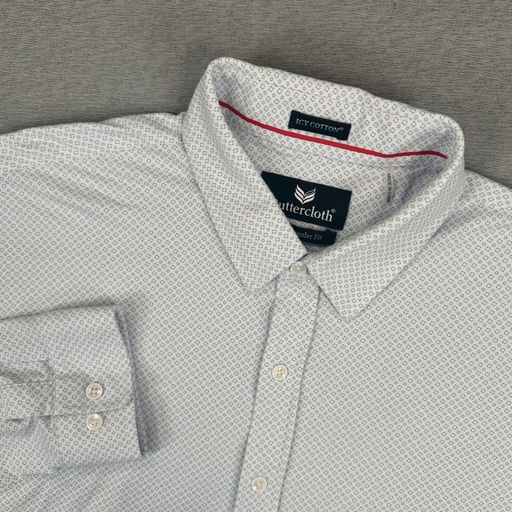 Buttercloth Icy Cotton Shirt Men XL Regular Fit Long Sleeve Blue White Geometric